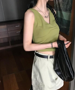 ノースリーブ レースVネックキャミソール LIGHT GREEN