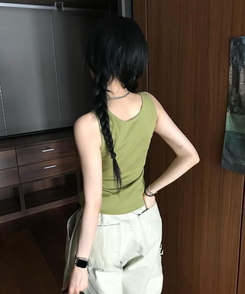 ノースリーブ レースVネックキャミソール LIGHT GREEN