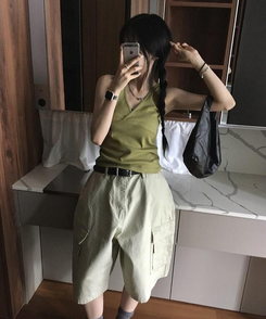 ノースリーブ レースVネックキャミソール LIGHT GREEN