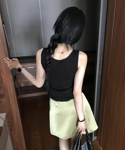ノースリーブ レースVネックキャミソール BLACK