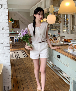ノースリーブ ヘンリーネックルーズキャミソール IVORY