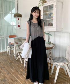 ノースリーブ ヘンリーネックルーズキャミソール ASH BROWN