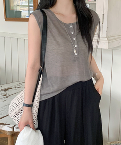 ノースリーブ ヘンリーネックルーズキャミソール ASH BROWN