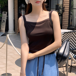ノースリーブ (7色展開/脇肉カバー/レイヤードに最適♥)フォーデイ 7カラー パイピング 伸縮リブ ノースリーブタンクトップ BLACK