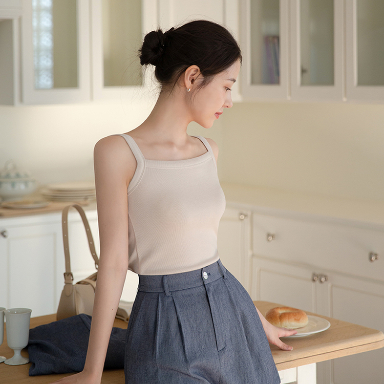 （7色展開／脇肉カバー／レイヤードに最適♥）フォーデイ 7カラー パイピング 伸縮リブ ノースリーブタンクトップ IVORY