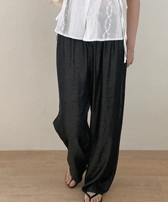 ワイド デニムワイドバンディングパンツ BLACK DENIM