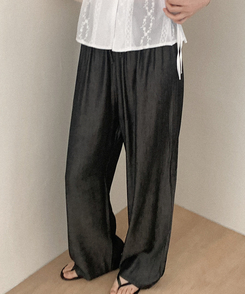 ワイド デニムワイドバンディングパンツ BLACK DENIM