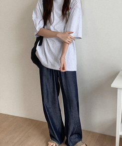 ワイド デニムワイドバンディングパンツ DEEP DENIM