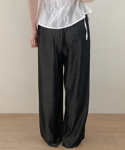 ワイド デニムワイドバンディングパンツ BLACK DENIM