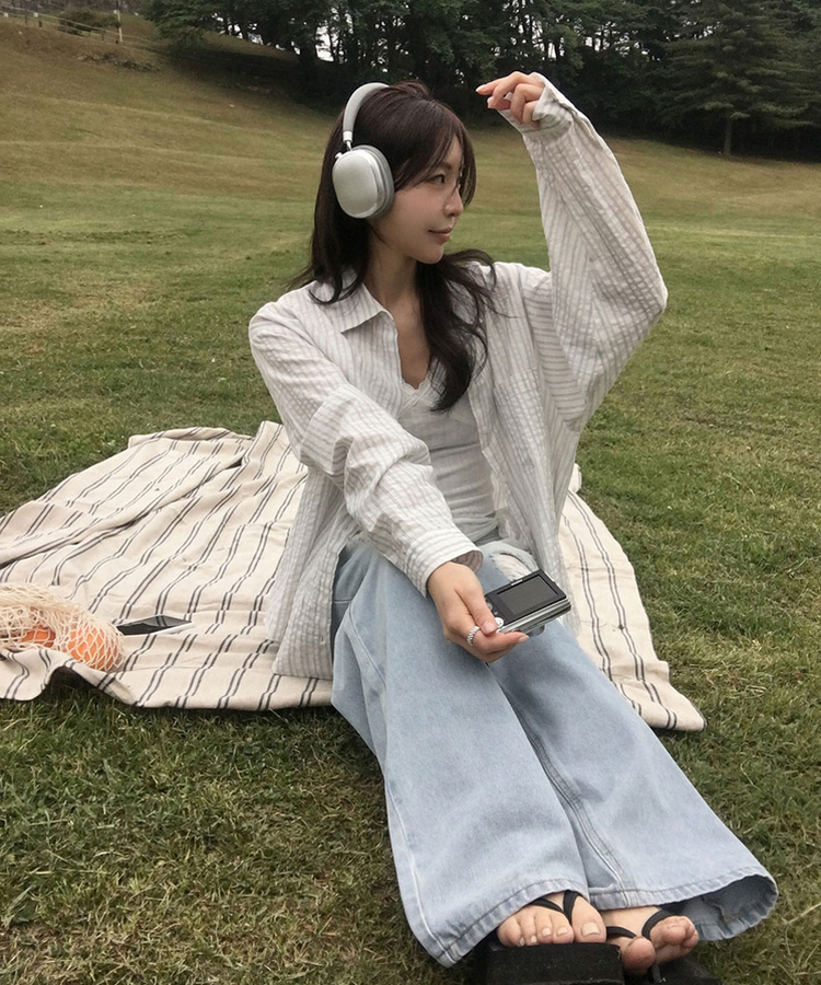 ダメージビンテージワイドデニムパンツ LIGHT BLUE