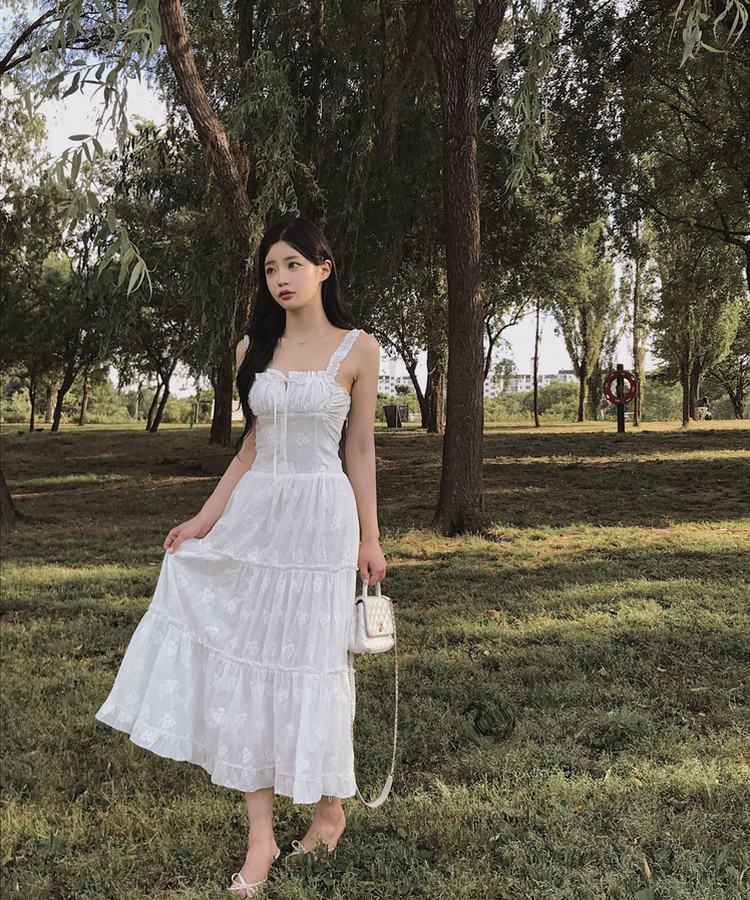 ロングワンピース フラワースクエアシャーリングワンピース IVORY