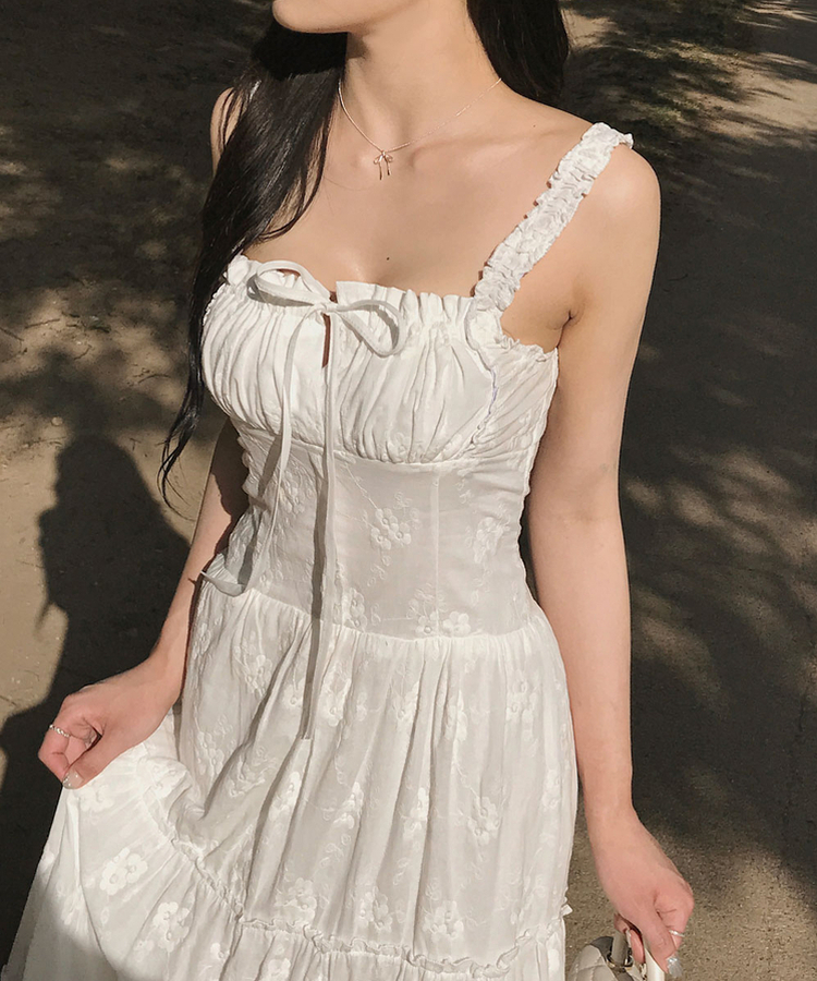 ロングワンピース フラワースクエアシャーリングワンピース IVORY