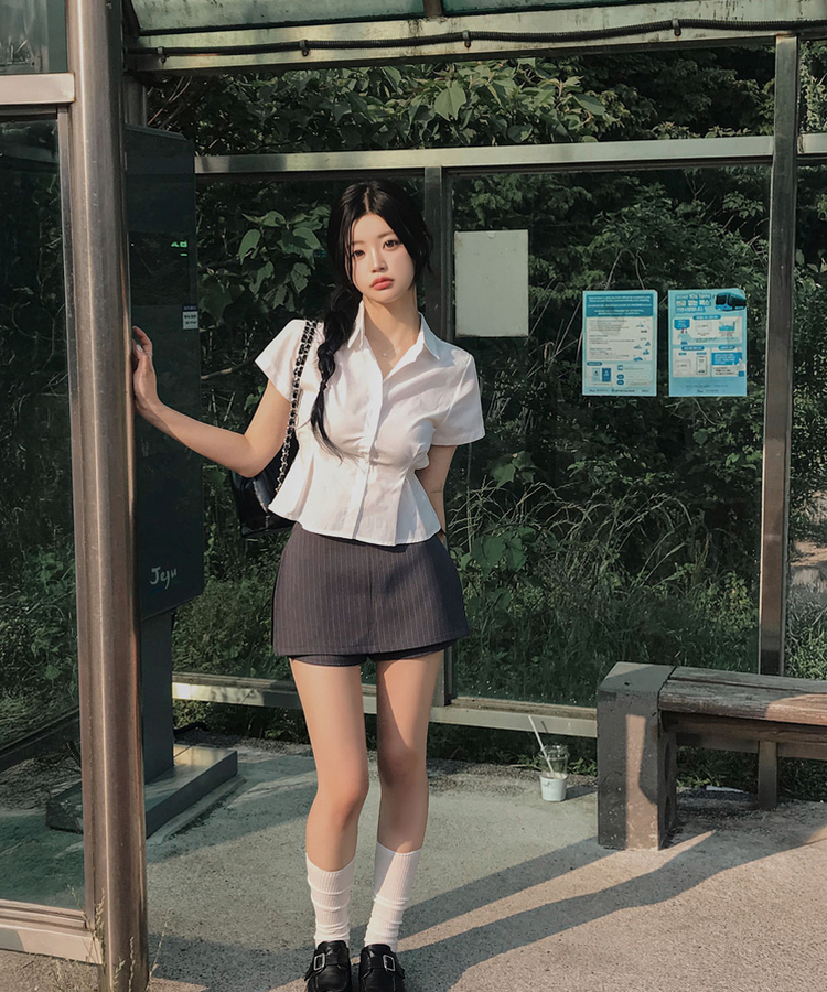 ベルト付き】ストライプスカートパンツ｜ミニスカート｜韓国