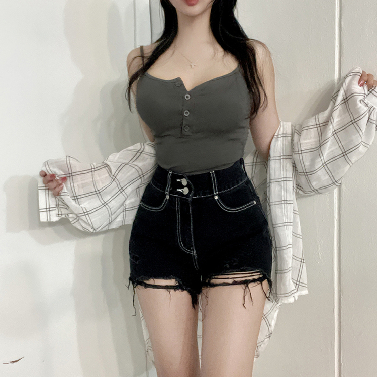 ショートパンツ ダメージハイウエストショートパンツ BLACK