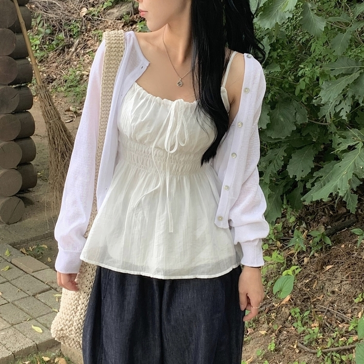シャーリングキャミソールブラウス(5color) WHITE