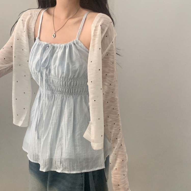 シャーリングキャミソールブラウス(5color) SKY BLUE