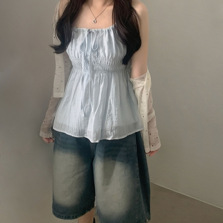 シャーリングキャミソールブラウス(5color) SKY BLUE