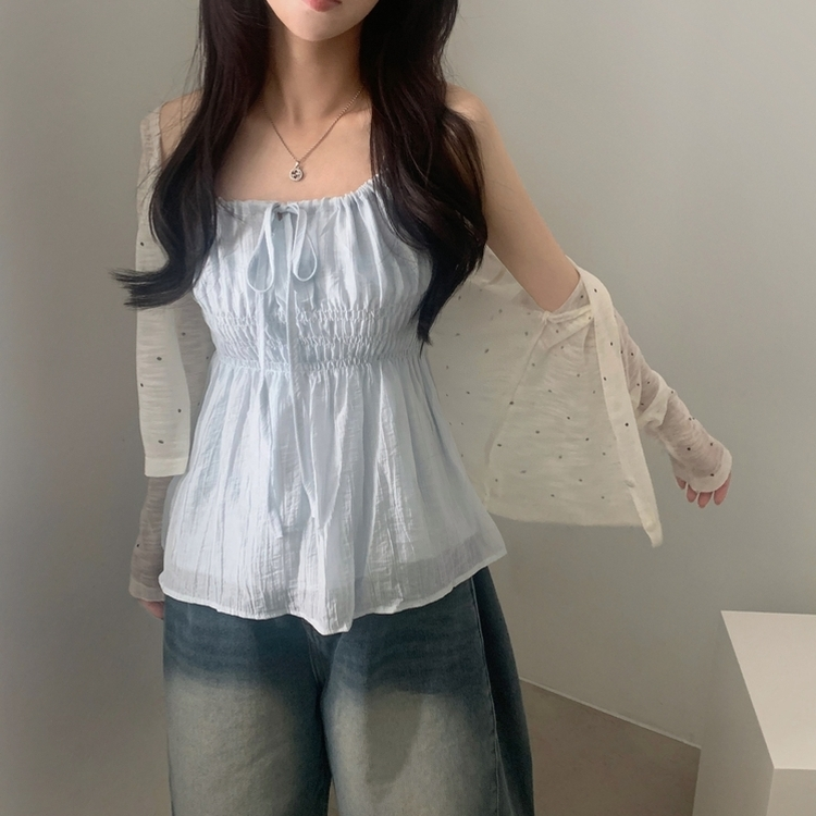 シャーリングキャミソールブラウス(5color) SKY BLUE