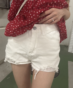 ショートパンツ ダメージデニムショートパンツ WHITE