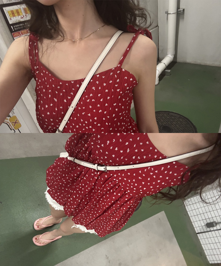ブラウス ハートドットパフバルーンキャミソール RED