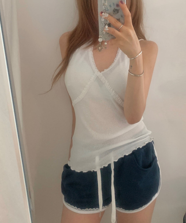 ノースリーブ ホルターレースキャミソール WHITE