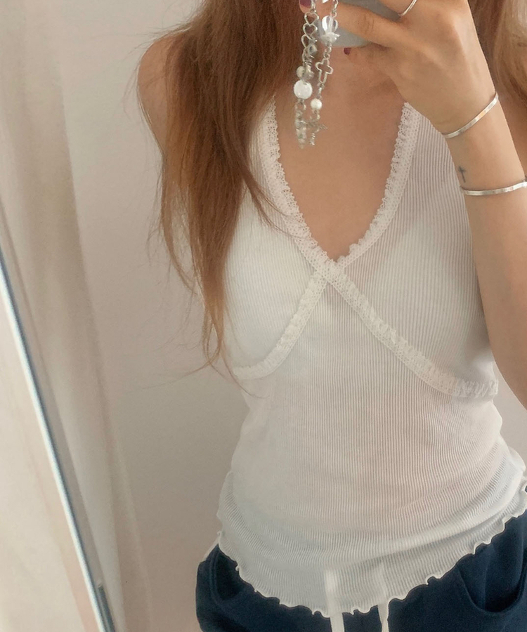 ノースリーブ ホルターレースキャミソール WHITE