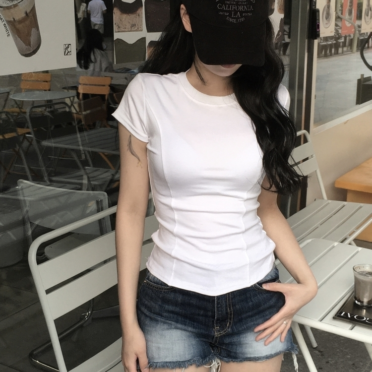 半袖Tシャツ ピンタックスリム半袖Tシャツ WHITE