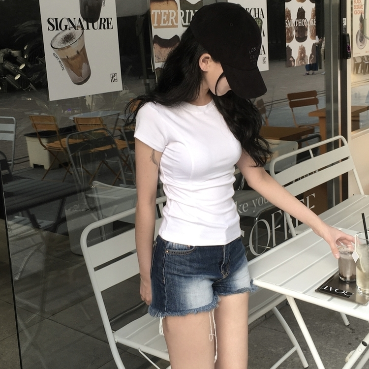 半袖Tシャツ ピンタックスリム半袖Tシャツ WHITE