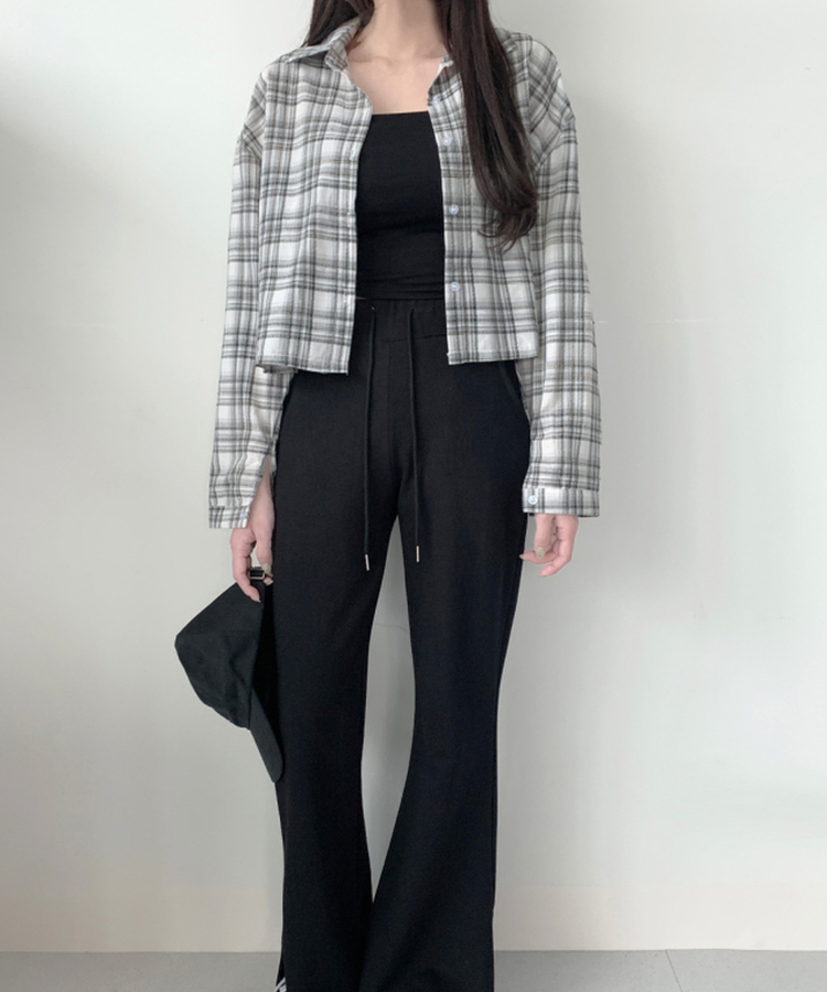シャツ 【丈別】チェリーチェックシャツ BLACK