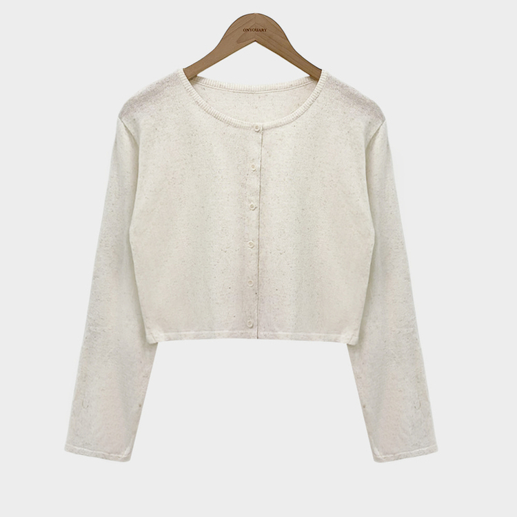 군살 소멸이슈지니언스 린넨 라운드넥 루즈핏 크롭 가디건