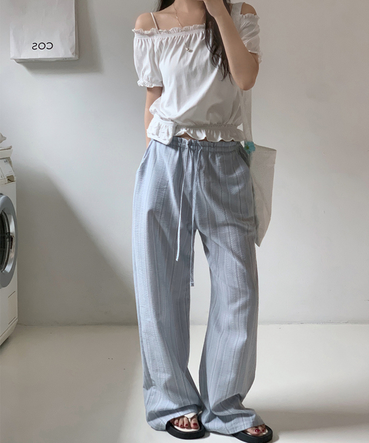 コットンパンツ ストライプバンディングパンツ SKY BLUE