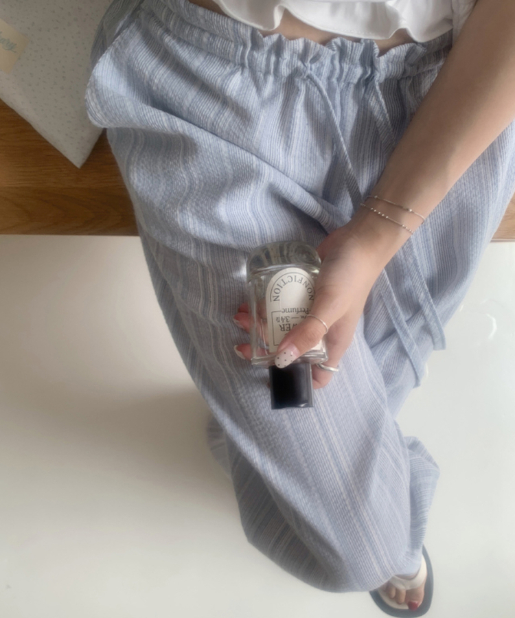コットンパンツ ストライプバンディングパンツ SKY BLUE