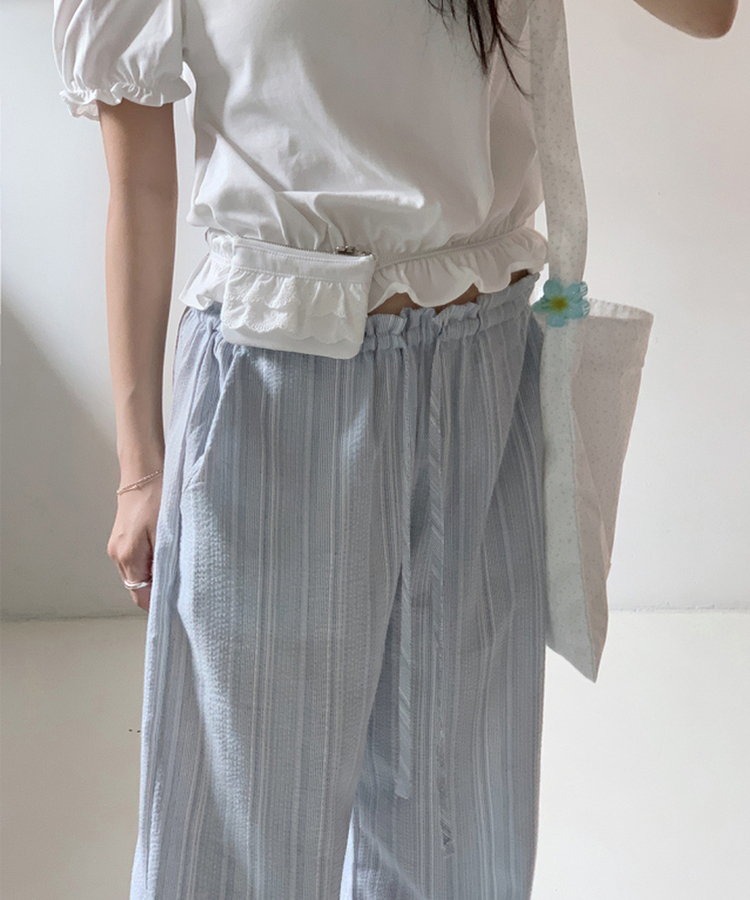 コットンパンツ ストライプバンディングパンツ SKY BLUE