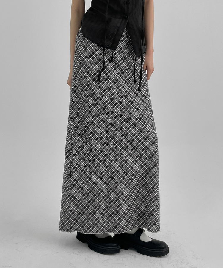 サマービンテージチェックロングスカート GREY