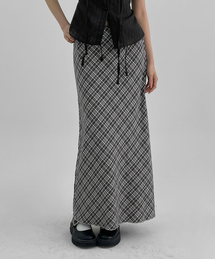 サマービンテージチェックロングスカート GREY