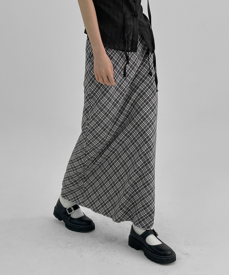 サマービンテージチェックロングスカート GREY