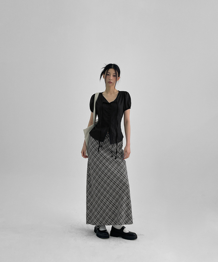 サマービンテージチェックロングスカート GREY