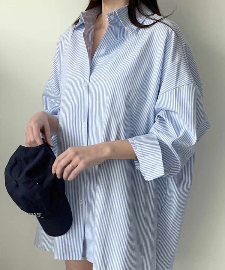 シャツ ルーズフィットアストライプシャツ BLUE