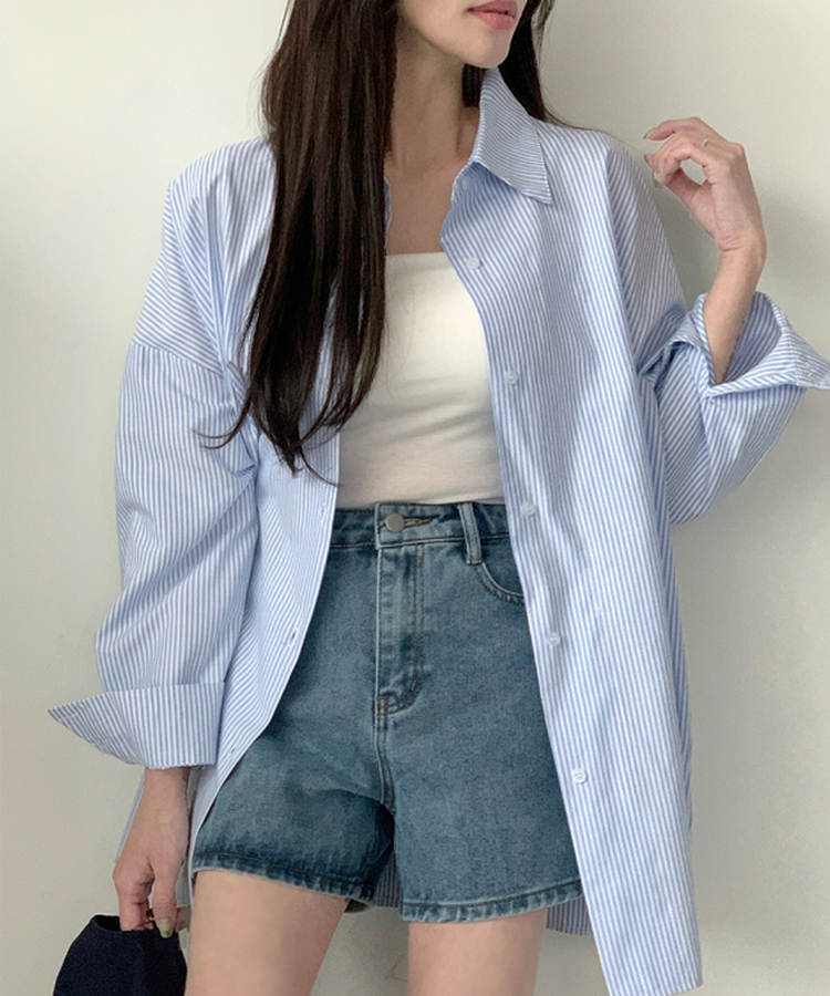 シャツ ルーズフィットアストライプシャツ BLUE