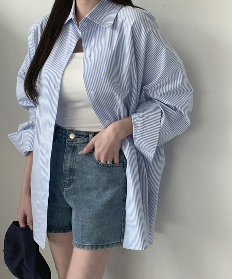 シャツ ルーズフィットアストライプシャツ BLUE