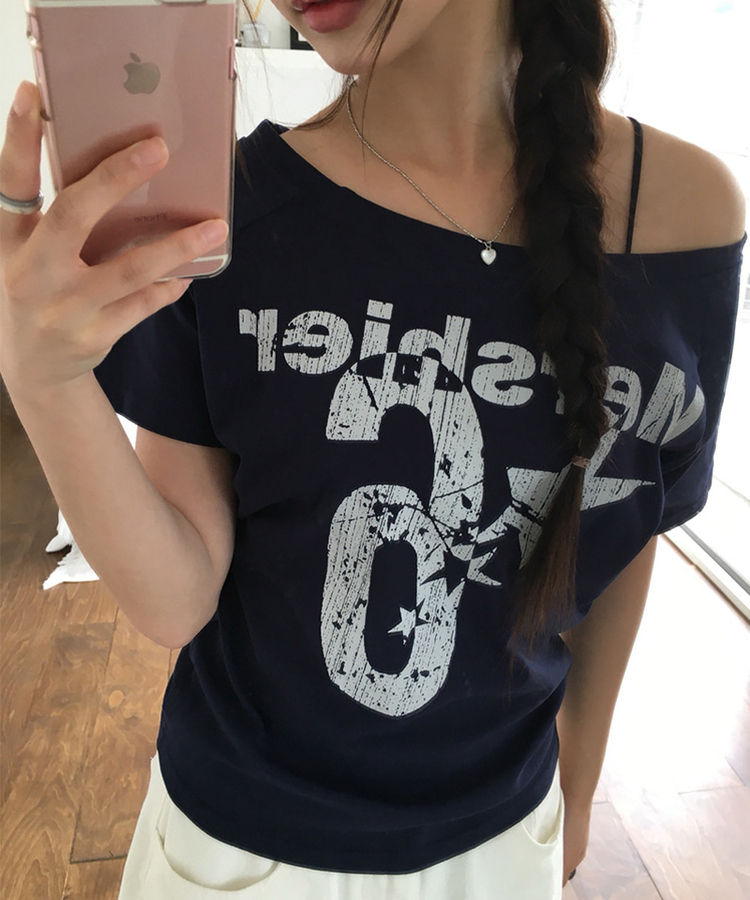 レタリングナンバー半袖Tシャツ NAVY