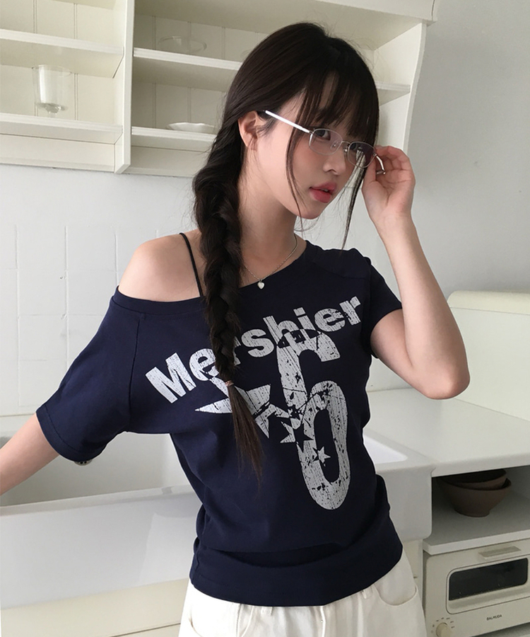 レタリングナンバー半袖Tシャツ NAVY
