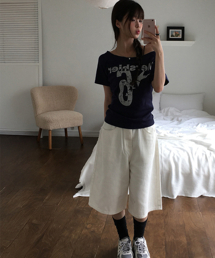 レタリングナンバー半袖Tシャツ NAVY