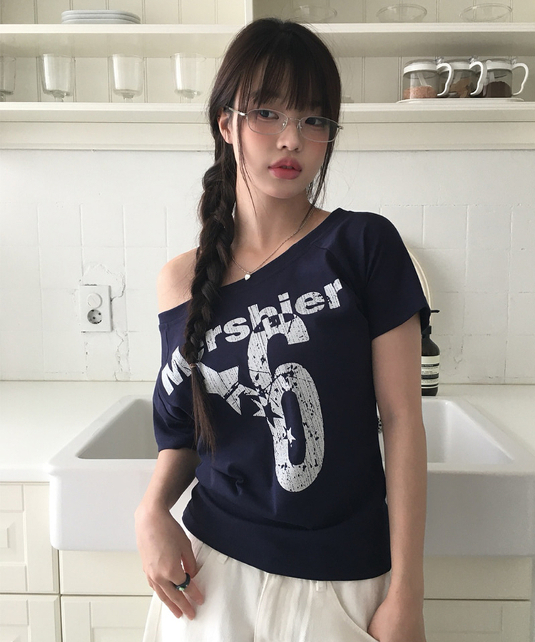 レタリングナンバー半袖Tシャツ NAVY