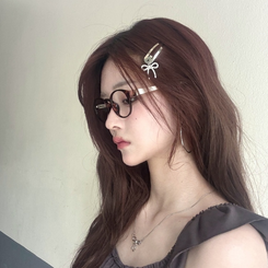 ヘアアクセサリー Y2Kキュービックリボンヘアピン SILVER