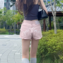 ショートパンツ レタリングコットンショートパンツ PINK