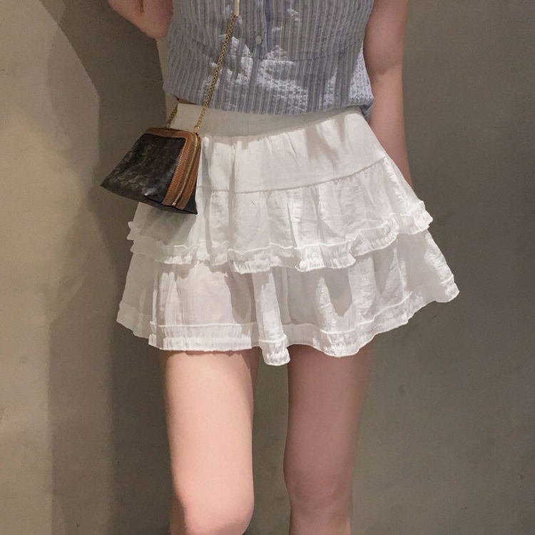 여름코디 치트키 2단 캉캉 프릴 밴딩 미니 스커트 아이보리