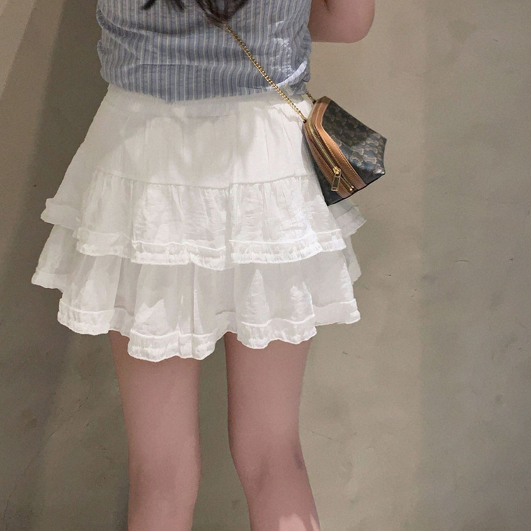 여름코디 치트키 2단 캉캉 프릴 밴딩 미니 스커트 아이보리