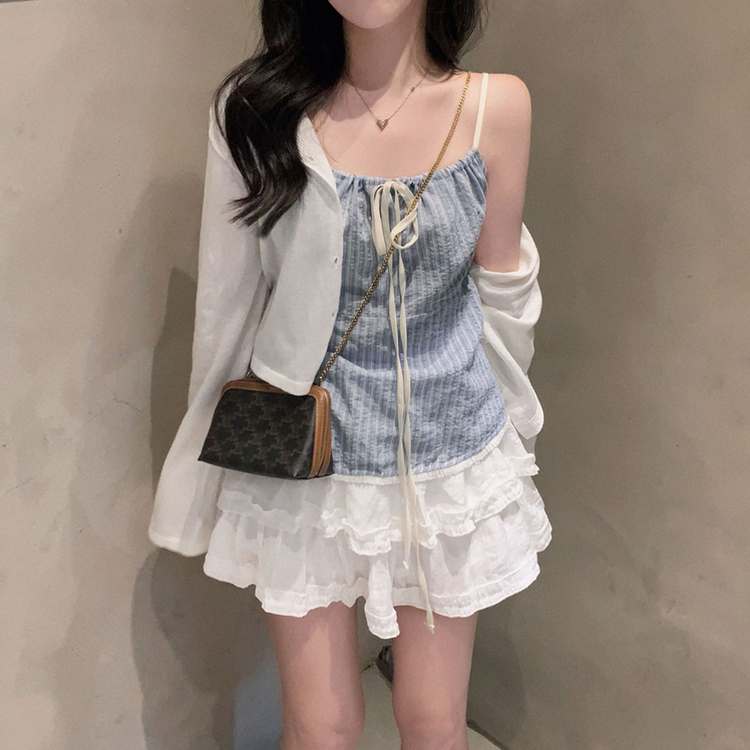 여름코디 치트키 2단 캉캉 프릴 밴딩 미니 스커트 아이보리