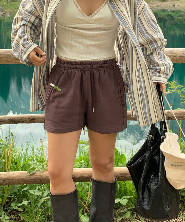 ショートパンツ ショートコットンパンツ BROWN